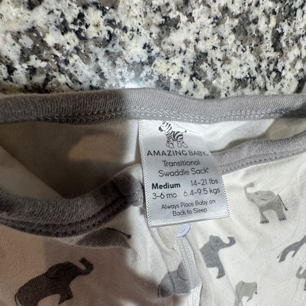 Amazing Baby Transitional Arms Up Swaddle Sack Kids Medium 3-6M Elephant Cotton‎ - Picture 4 of 7